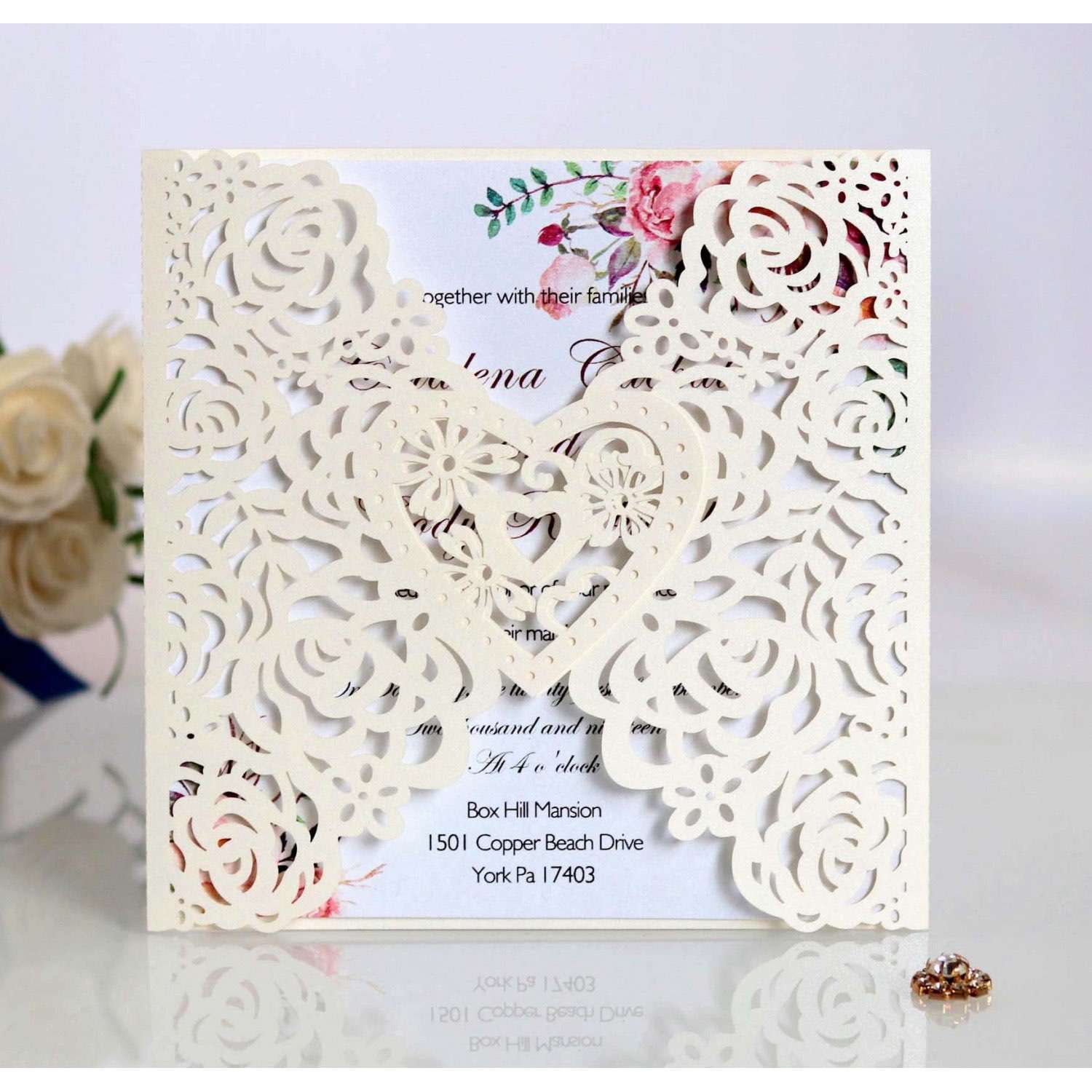 Square Invitation Card Laser-hollowed Design Dark Blue Iridescent Paper Wholesale